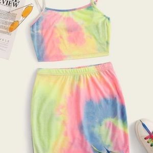 Tie Dye Crop Cami Top& Mini Skirt Set